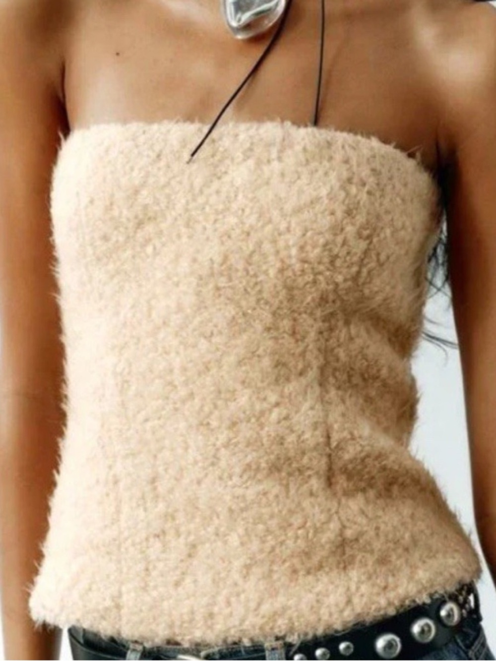 Zara Cream Faux Teddy Corset Top